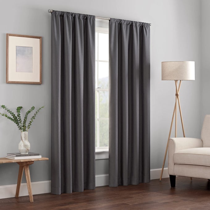 KENDALL MODERN BLACKOUT THERMAL ROD POCKET WINDOW CURTAIN FOR BEDROOM OR LIVING ROOM 1 PANEL 42 X 95 CHARCOAL