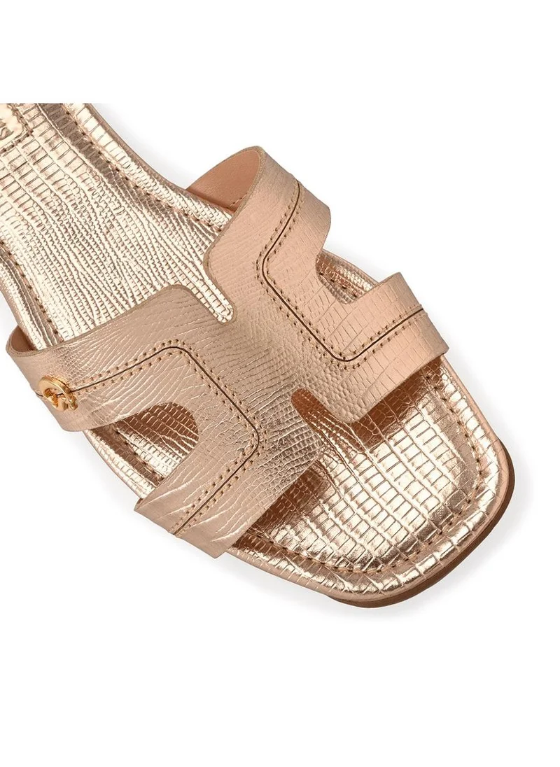 Carmen Steffens  Gold Flat Sandal with H Straps for Women | Best Price UAE