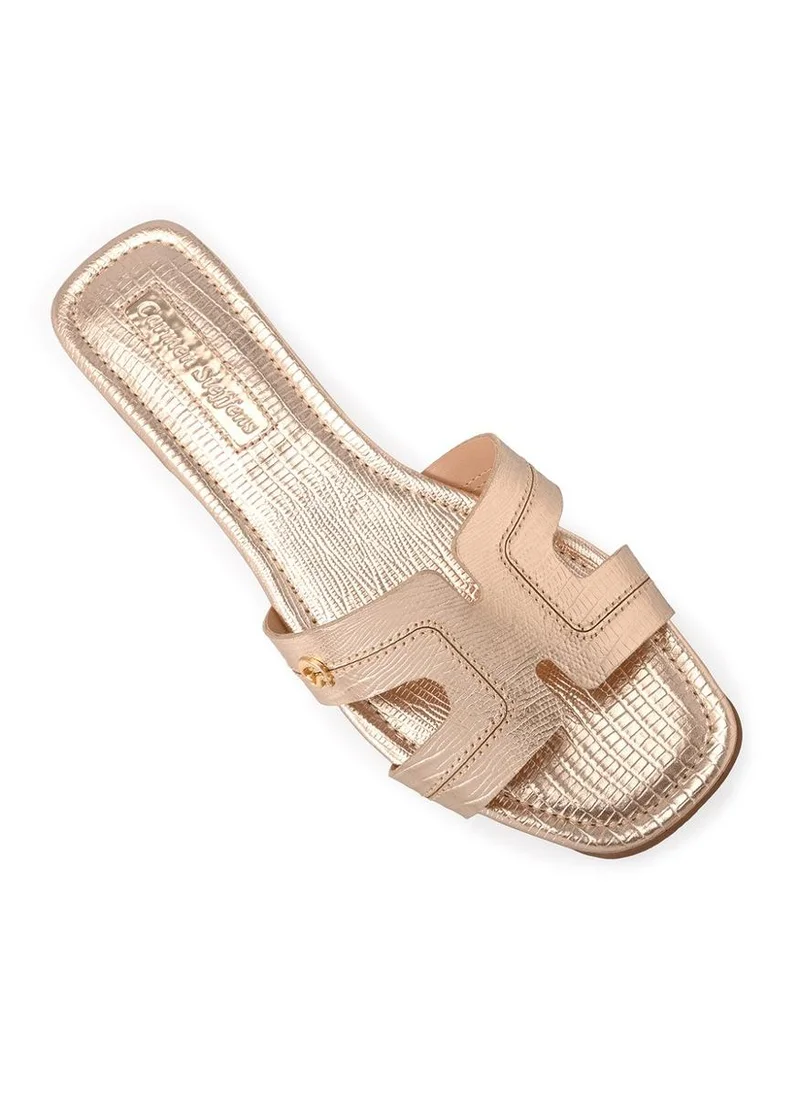 Carmen Steffens  Gold Flat Sandal with H Straps for Women | Best Price UAE