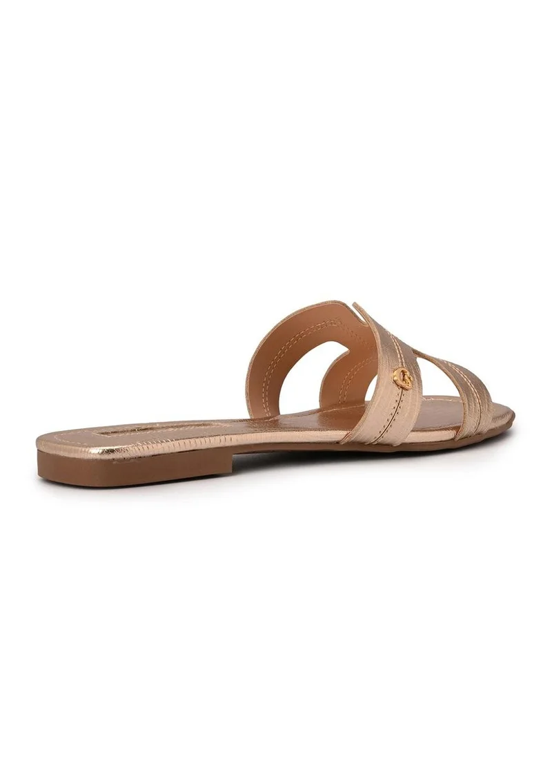 Carmen Steffens  Gold Flat Sandal with H Straps for Women | Best Price UAE