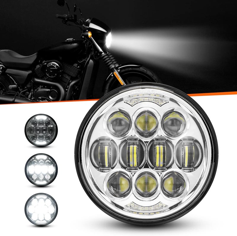 LX-LIGHT DOT Approved 80W 5-3/4" 5.75" Round LED Projection Headlight Compatible with Dyna Street Bob Super Wide Glide Low Rider Night Rod Train Softail Deuce Custom Sportster Iron 883,Silver - Image 2