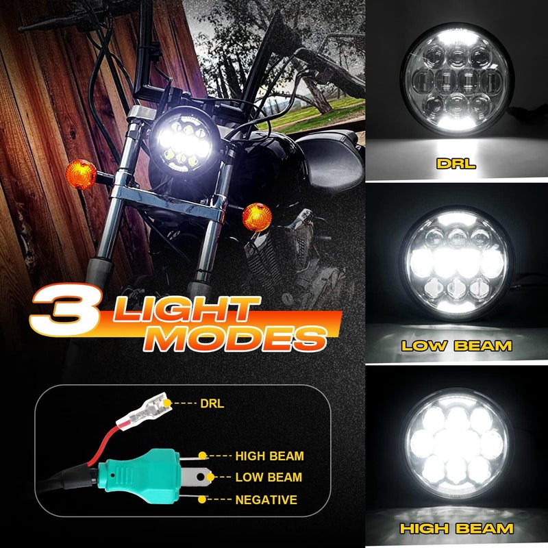 LX-LIGHT DOT Approved 80W 5-3/4" 5.75" Round LED Projection Headlight Compatible with Dyna Street Bob Super Wide Glide Low Rider Night Rod Train Softail Deuce Custom Sportster Iron 883,Silver - Image 3