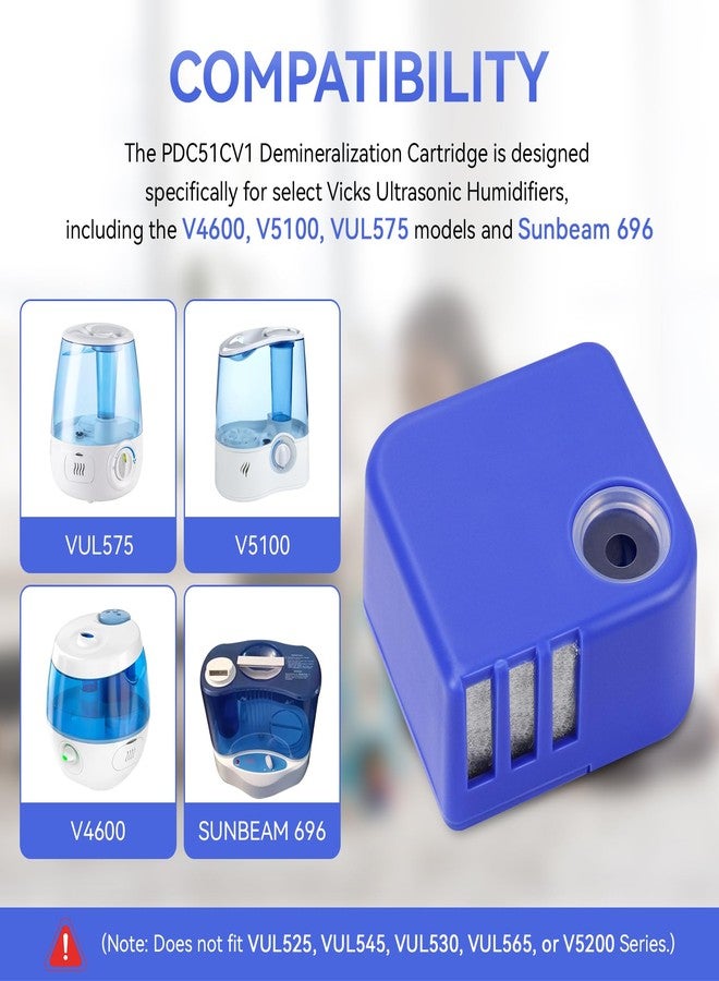 Giokyi 4 Pack PDC51V1 Demineralization Cartridge Compatible with Vicks Ultrasonic Humidifier V4600, V5100, VUL575 and Sunbeam696, Demineralization Cartridge for Humidifier Works to Collect Large Particles - Image 3