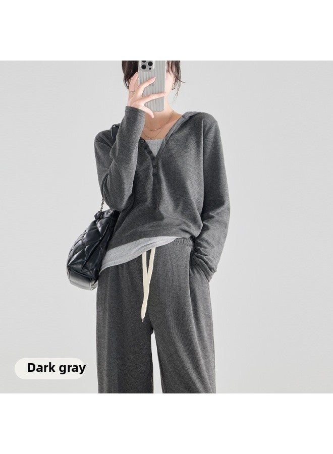 Maternity Fashion Casual Sports Suit Autumn And Winter Hooded Slimming Loose Lazy Style Wide Leg Pants Stylish Two-piece Set