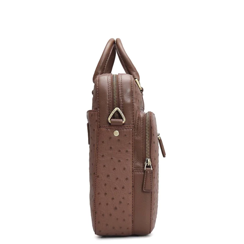 Da Milano  Ostrich Leather Laptop Bag - Mocha  | Best Price UAE