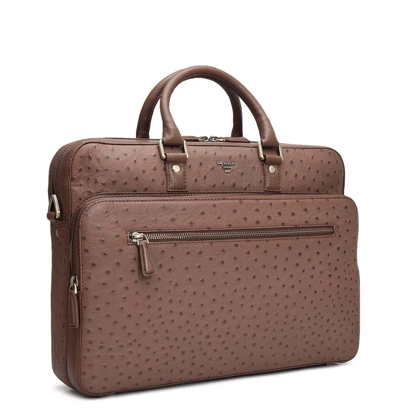 Da Milano  Ostrich Leather Laptop Bag - Mocha  | Best Price UAE