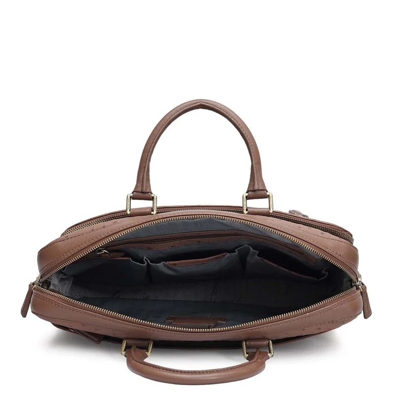 Da Milano  Ostrich Leather Laptop Bag - Mocha  | Best Price UAE
