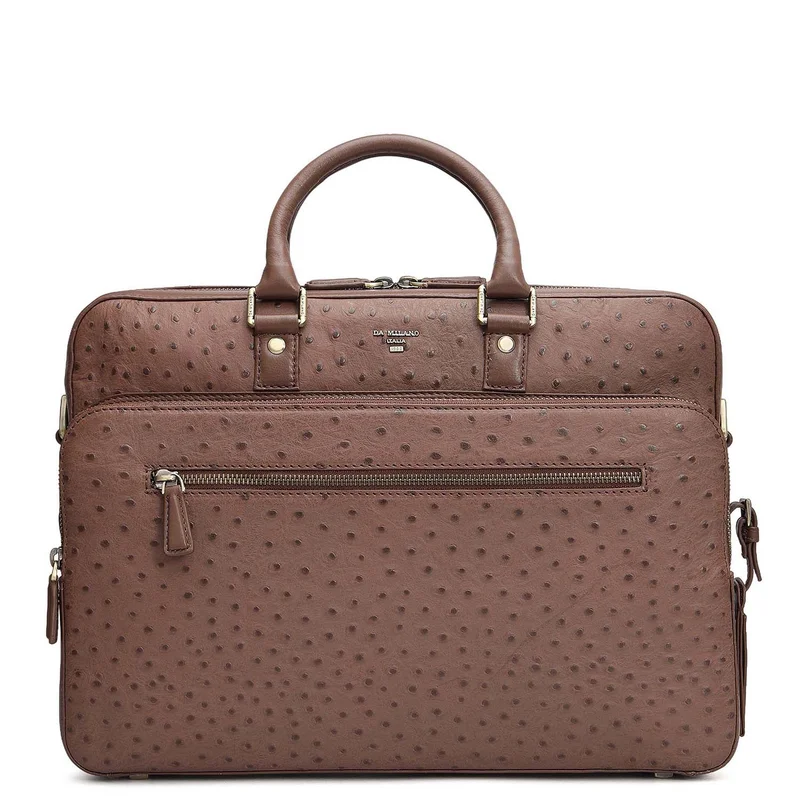 Da Milano  Ostrich Leather Laptop Bag - Mocha  | Best Price UAE