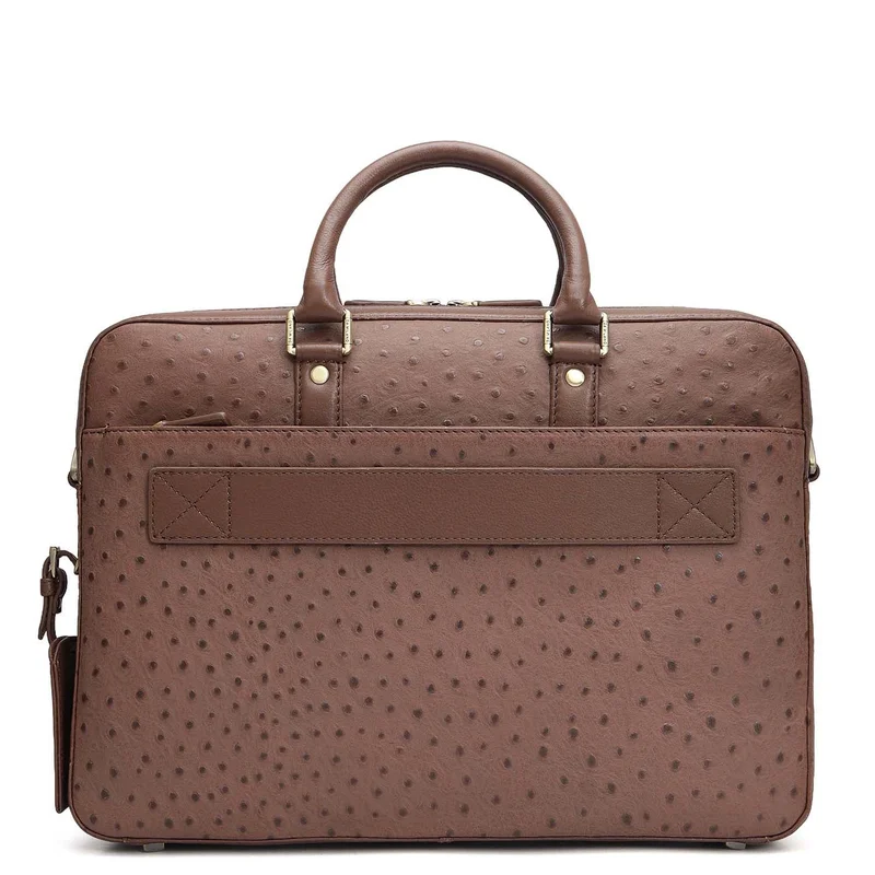 Da Milano  Ostrich Leather Laptop Bag - Mocha  | Best Price UAE