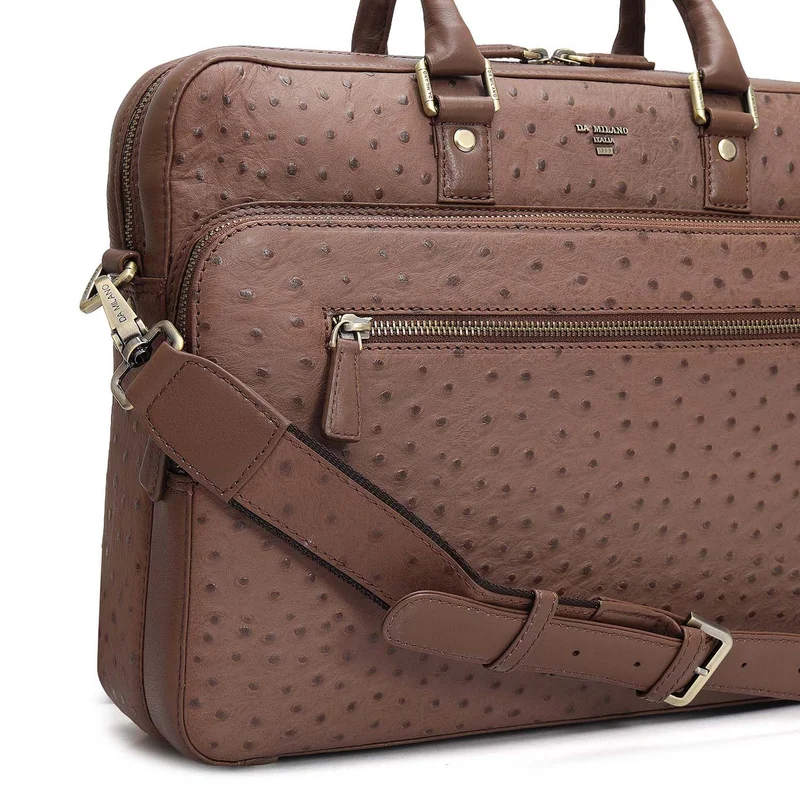 Da Milano  Ostrich Leather Laptop Bag - Mocha  | Best Price UAE