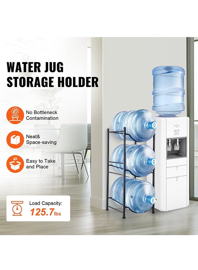RollsTimi  Water Bottle Storage Organizer - 5 Gallon Jug Holder Rack, 3-Tier Stackable Dispenser Stand for Office, Kitchen, Lobby, Foyer - Black - Image 1