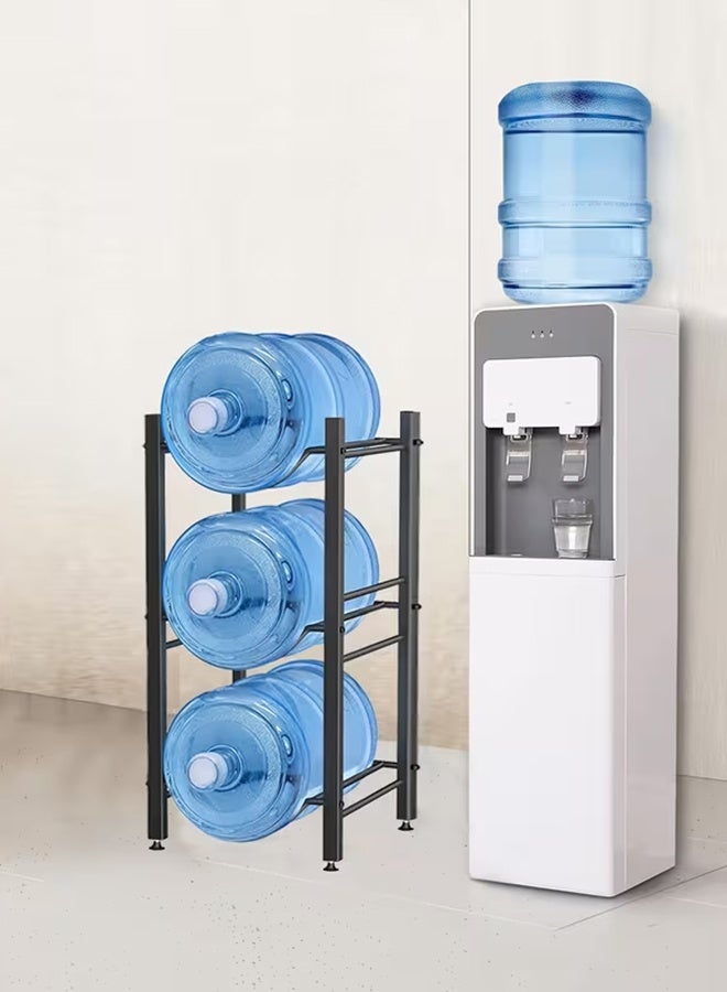 RollsTimi  Water Bottle Storage Organizer - 5 Gallon Jug Holder Rack, 3-Tier Stackable Dispenser Stand for Office, Kitchen, Lobby, Foyer - Black - Image 2