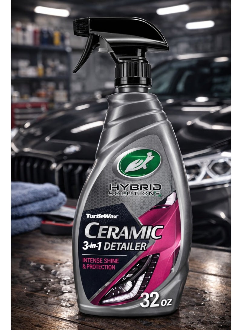 Hybrid Solutions Ceramic 3-in-1 Detailer 946ml – Waterless Wash, Ceramic Wax Boost & High-Gloss Protection with Extreme Hydrophobic Shine
