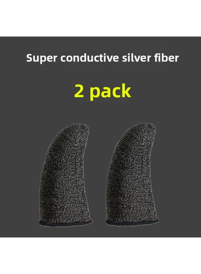 E-sports Special Eating Chicken Finger Gloves Game Gloves Anti-sweat Professional Special Glory Peace Elite Thumb Gloves Ultra-thin-Product Color:E-sports Version Silver Fiber [black] [2 Pieces]  - Image 1