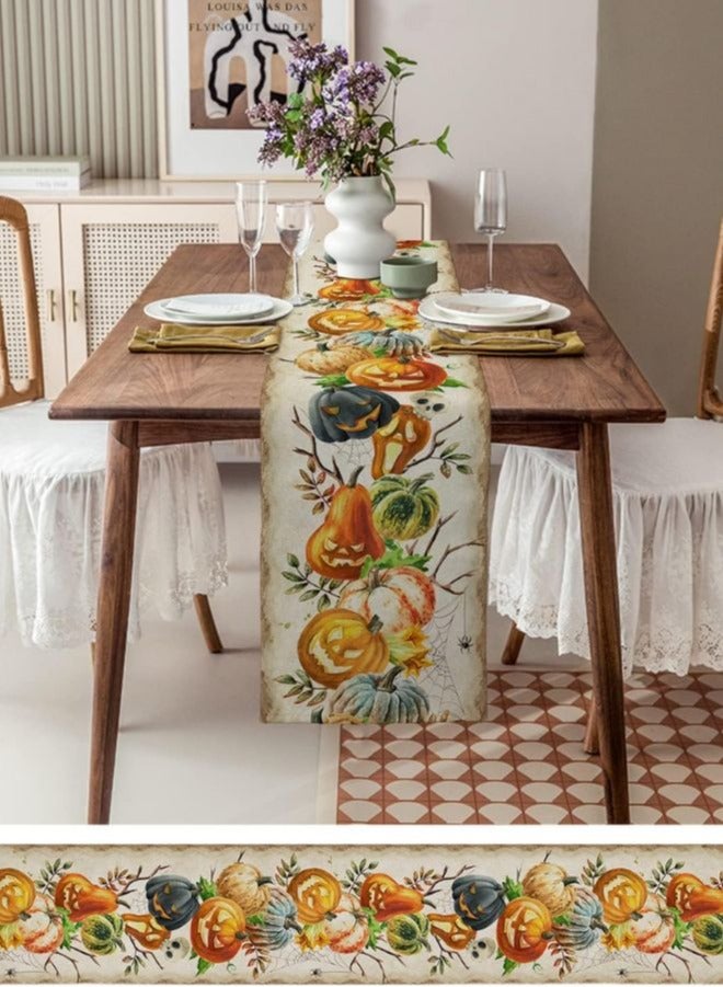 Rectangle Table Runner -Featuring Happy Festival Pumpkins, Spider Web Cats, and Black Holiday Decor for Dining, Kitchen, and Outdoor Tables - Image 3
