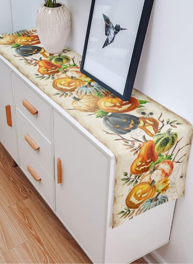 Rectangle Table Runner -Featuring Happy Festival Pumpkins, Spider Web Cats, and Black Holiday Decor for Dining, Kitchen, and Outdoor Tables - Image 2