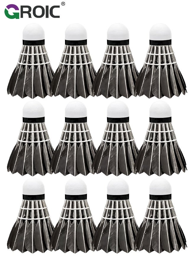 GROIC Goose Feather Badminton Shuttlecocks with Great Stability and Durability, High Speed ball, Pack of 12 - Image 1