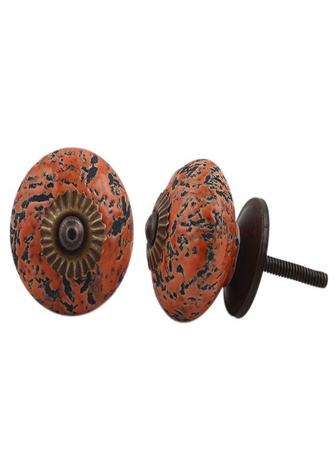 Indian-Shelf 2 Pack Orange Etched Ceramic Drawer Knobs for Kitchen Cabinet Knobs Door Decorative Dresser Pulls Luxurious Vintage - Image 1