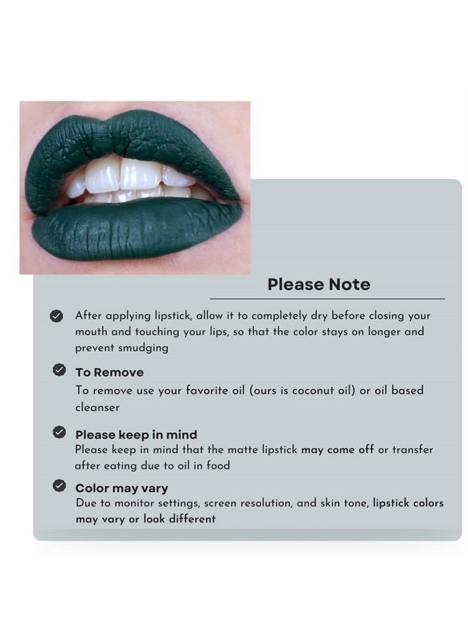 Mynena Dark Green Liquid Lipstick Long Lasting Kissproof Waterproof Lightweight Smudge Proof Matte Color Stay Lip Stain Talc-Free Mica-Free Gluten-Free Paraben-Free | Jocelyne - Image 2