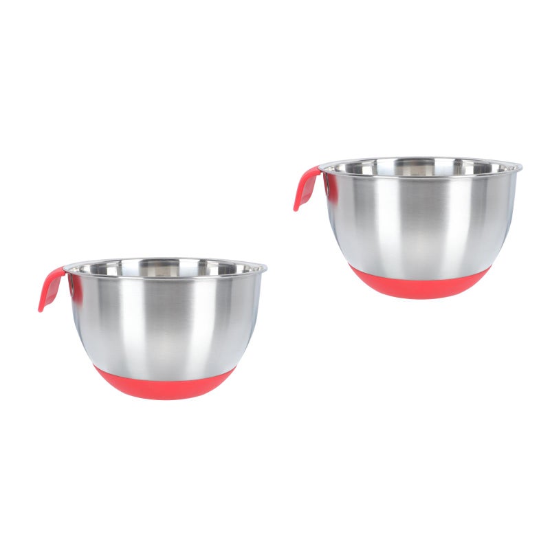 2 pcs Silicone Stainless Steel Bowl Mixing Bowl Inclined Mouth Salad Bowl - Image 1