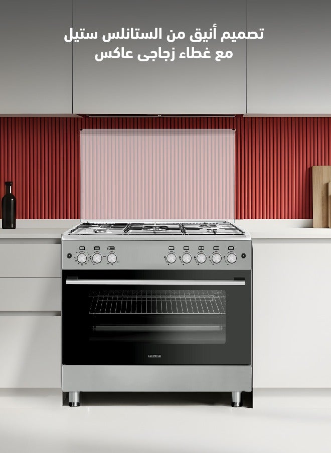 Tornado 90 x 60 cm Freestanding Gas Cooker, Sabaf Burners, Automatic Ignition & Full Safety, Cooling Fan, Mat Enamelled Pan Support, Stainless Steel Finish, Reel Close Door, Turkey, 9T10BUS2X11SA - Image 3