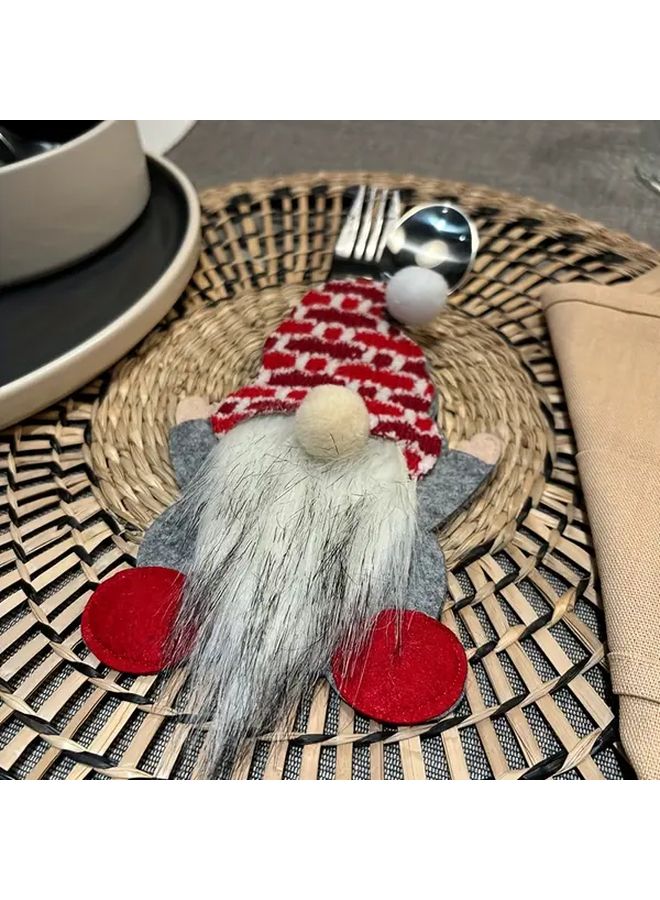 6Pcs Red Square Gnome Knife and Fork Set with Fabric Storage Bag for Christmas Party Tableware - Image 5