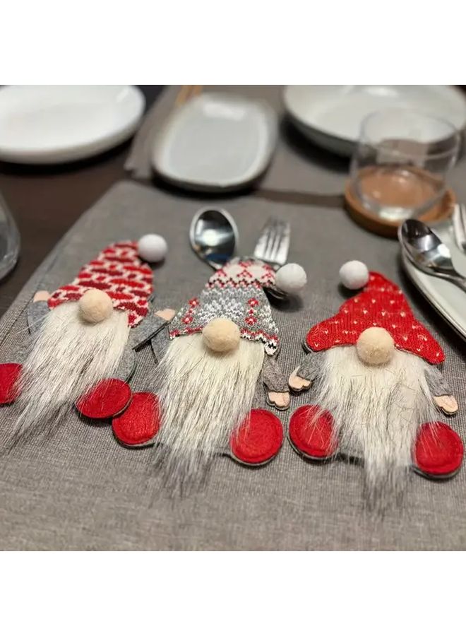 6Pcs Red Square Gnome Knife and Fork Set with Fabric Storage Bag for Christmas Party Tableware - Image 2