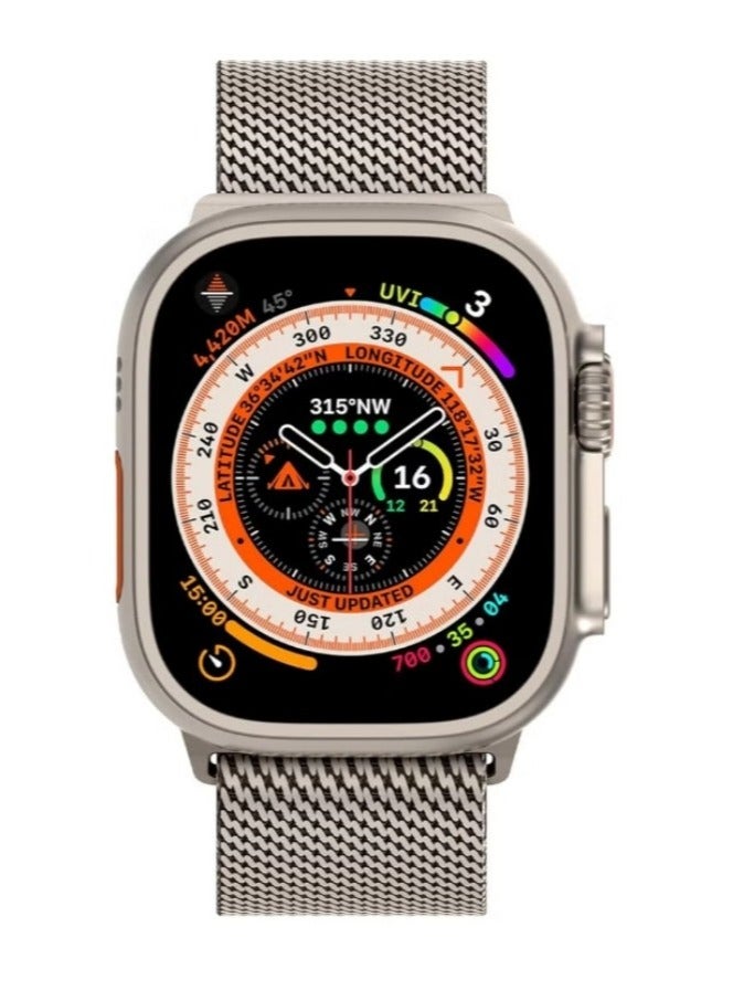 سوار معدني شبكي من الفولاذ المقاوم للصدأ لساعة أبل الترا 2 (49مم/45مم/44مم) وسلسلة 10/9/8/7/6/SE - إبزيم معدني بتصميم مظلي من التيتانيوم - Image 2