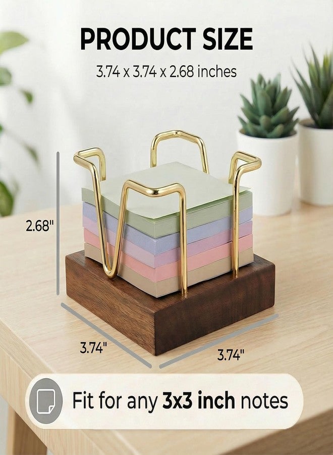 MXOAZNE Wood Sticky Note Holder, 3 x 3 inch Self-Stick Note Memo Pad Holder for Desk, Notepad Dispenser for School Office, Gold - Image 3