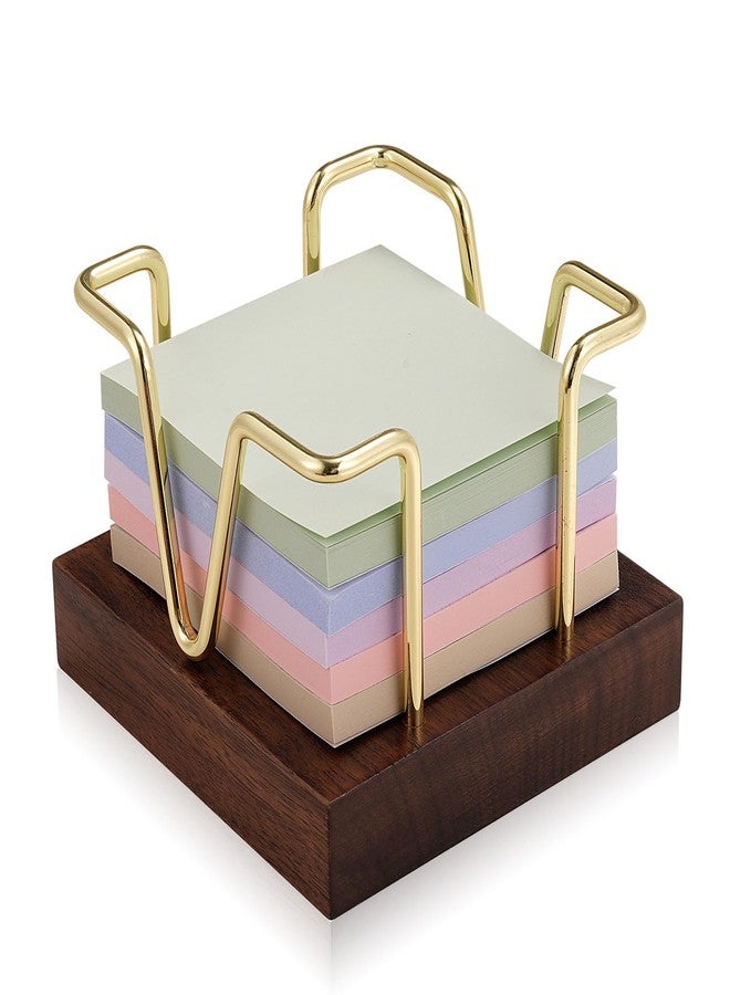 MXOAZNE Wood Sticky Note Holder, 3 x 3 inch Self-Stick Note Memo Pad Holder for Desk, Notepad Dispenser for School Office, Gold - Image 1