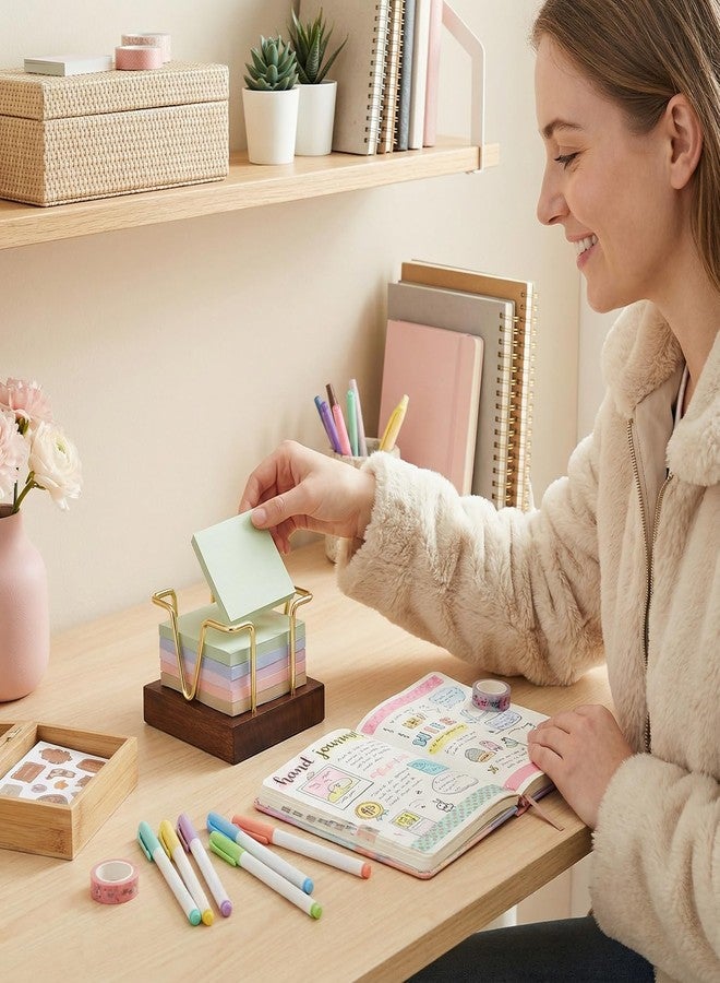 MXOAZNE Wood Sticky Note Holder, 3 x 3 inch Self-Stick Note Memo Pad Holder for Desk, Notepad Dispenser for School Office, Gold - Image 4