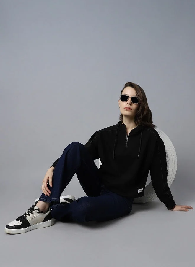HIGH STAR  Women's Black Cotton Blend Solid Pattern Regular Fit Sweatshirt for Women | Best Price UAE