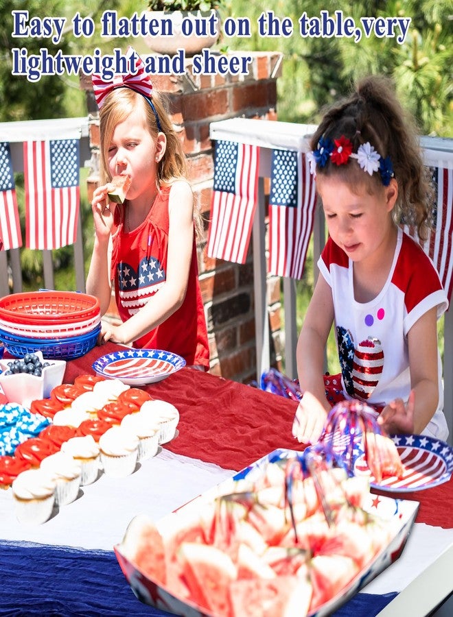 Jeyeou 4th of July Cheesecloth Table Runner, Vintage Red White and Blue Table Runner for Memorial Day Labor Day Independence Day Veterans Day Patriotic Party Decoration for Dining Room Indoor Outdoor 118Inch - Image 5