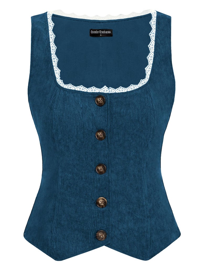 Scarlet Darkness Women's Renaissance Vest Victorian Steampunk Waistcoat Vintage Corduroy Vest Tops Brown 3XL - Image 1