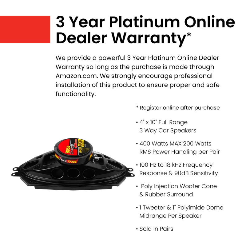BOSS Audio Systems CH4330 4 x 10 Inch Car Door Speakers - 400 Watts Max (per pair), Coaxial 3-Way, Full Range, 4 Ohms, Sold in Pairs - Image 2