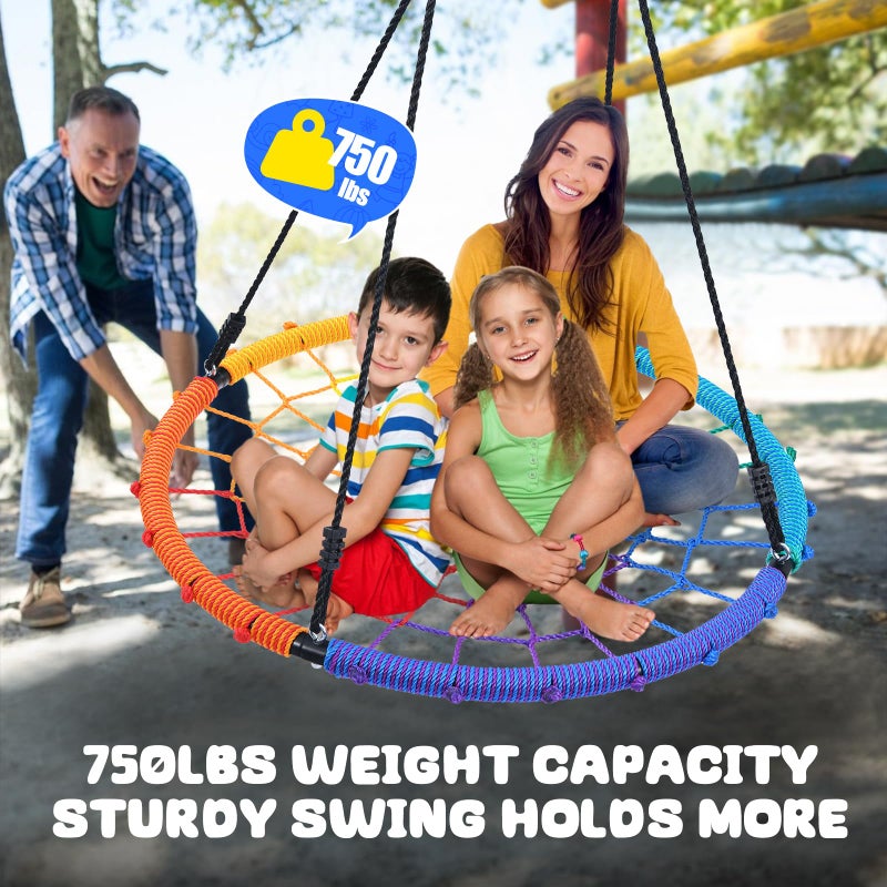 Trekassy 750lbs 40" Spider Web Saucer Tree Swing for Kids Adults, Outdoor Net Swing with Steel Frame and 2 Hanging Straps-Rainbow (Patented) - Image 2