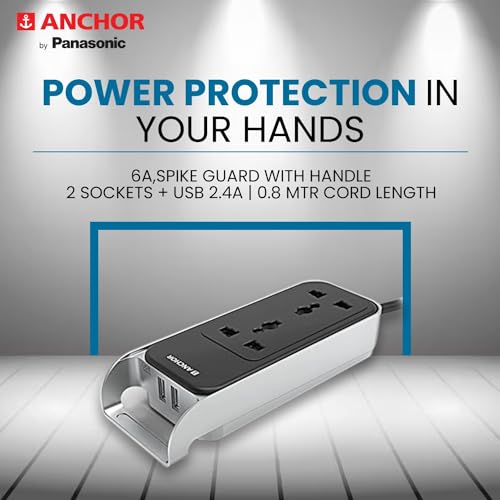 Anchor by Panasonic 6A 2 Universal Socket with 2 USB Port | 6A Extension Board with 2.4A 2 USB Port | Multi Plug Socket for Home Wall, Office (22052) - Image 2