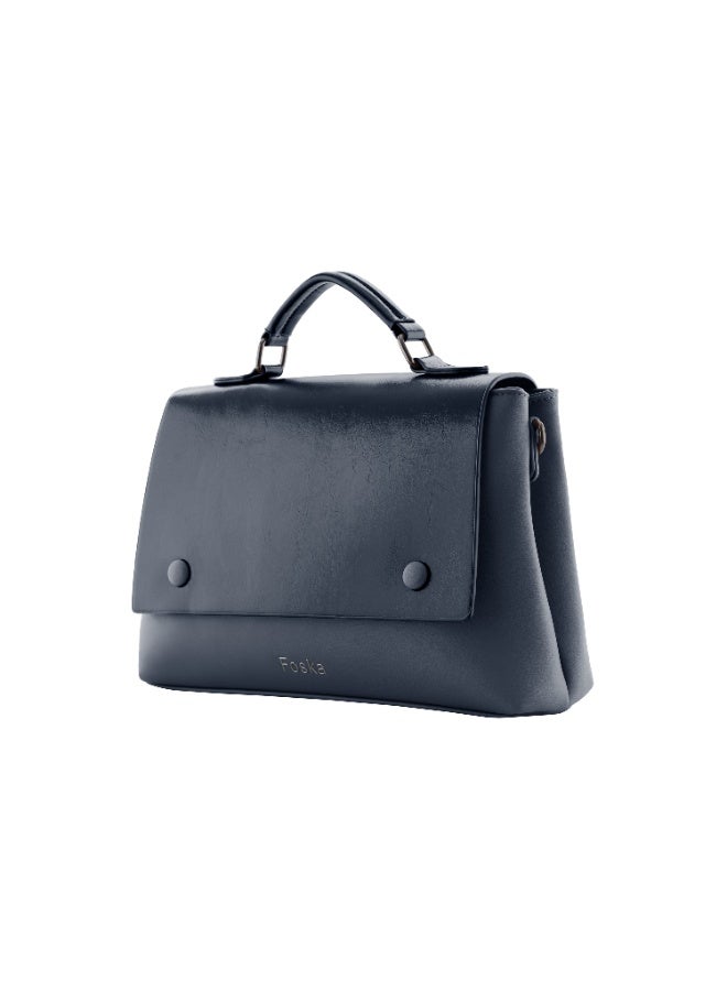 فوسكا شنطة Foska نسائية جلد كروس وكتف مع وشاح أنيق – شنطة يد بمقبض علوي لون أزرق داكن - Image 2