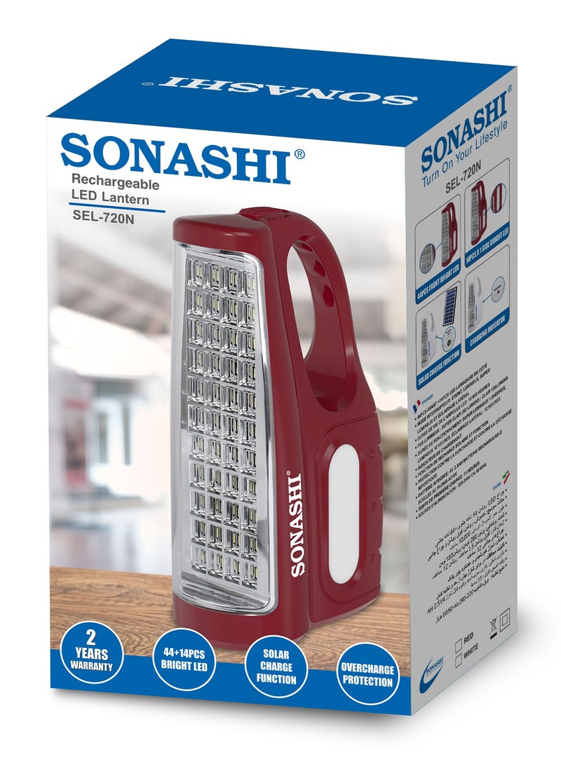 SONASHI - Rechargeable Emergency Lantern  Bright LED Light Side Bright Light with Builtin Battery and Charge Indicator  Solar Charing Function with Working Time 12 Hrs  Perfect for Outdoors SEL-720N Red - Image 1