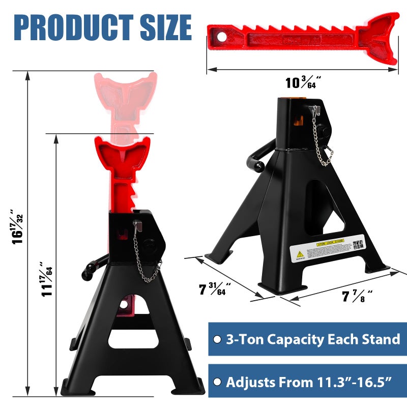 Fithoist 3 Ton Jack Stands Heavy Duty (6 600 Lbs Capacity)  Car Jack Stand For Trucks With Double Pin Locking & Rubber Pads  11.22""-16.54"" Adjustable For Garage  Home  Vehicle Lifting  1 Pair Black - Image 2