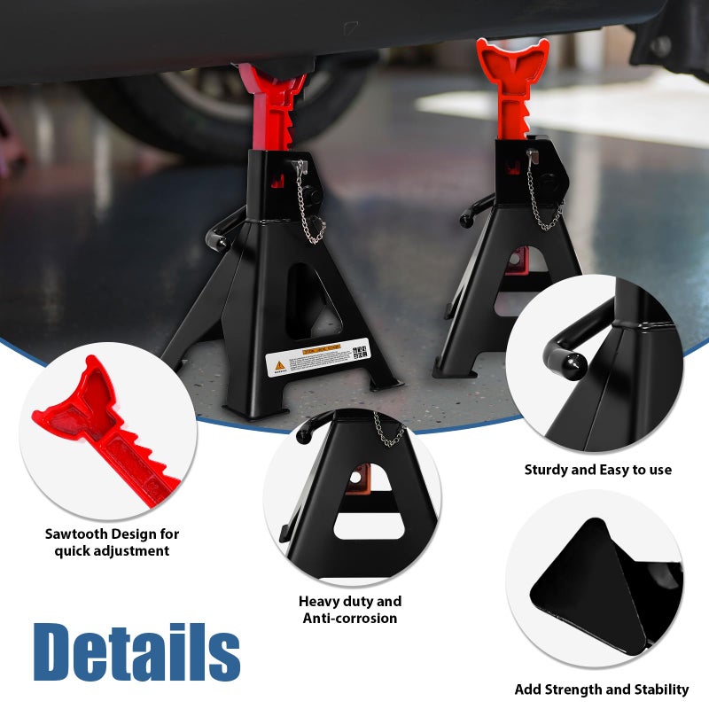 Fithoist 3 Ton Jack Stands Heavy Duty (6 600 Lbs Capacity)  Car Jack Stand For Trucks With Double Pin Locking & Rubber Pads  11.22""-16.54"" Adjustable For Garage  Home  Vehicle Lifting  1 Pair Black - Image 4