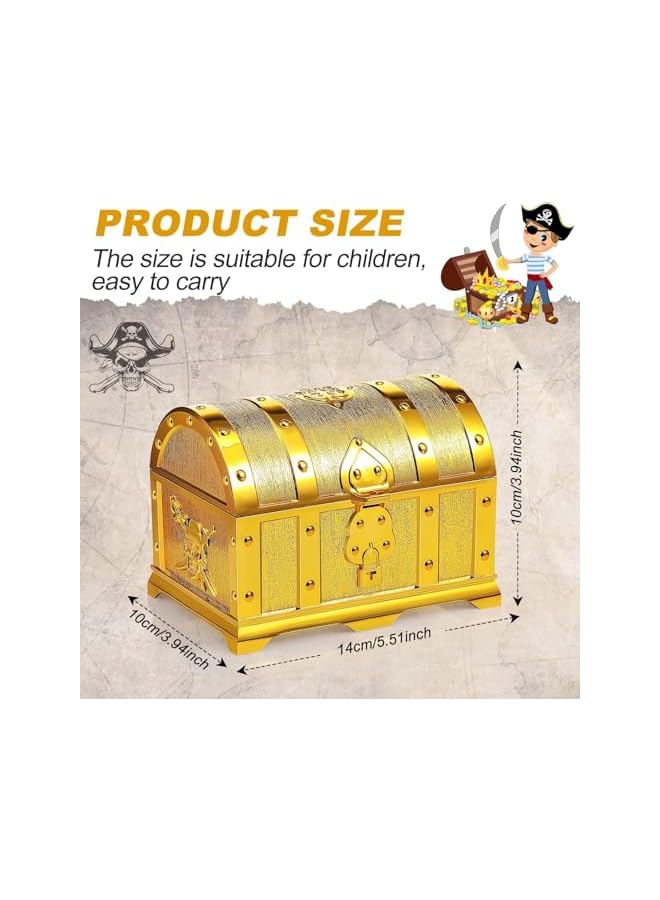 The Bros Pirate Treasure Chest, Vintage Treasures Collection Storage Box, Gold Treasure Box Vintage Prize Box Plastic Toy Box Treasure Chest Toys Games Activities Amusements for Classroom Party Favors Props - Image 5