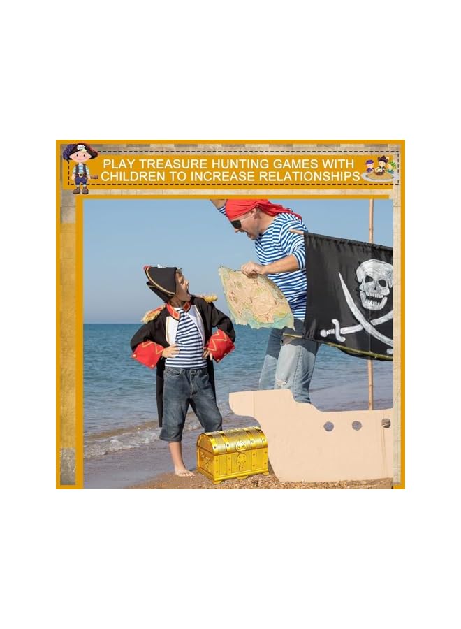 The Bros Pirate Treasure Chest, Vintage Treasures Collection Storage Box, Gold Treasure Box Vintage Prize Box Plastic Toy Box Treasure Chest Toys Games Activities Amusements for Classroom Party Favors Props - Image 4
