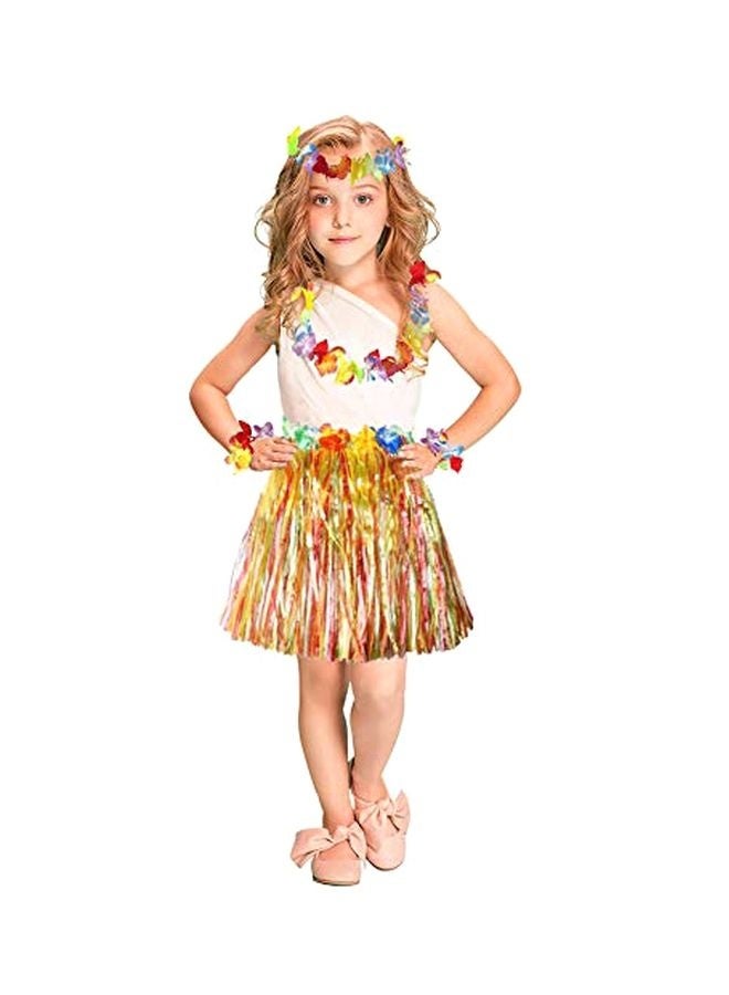 طقم مؤلف من 5 قطع من تنورة الأعشاب لراقصة هاواي مع ملابس مزينة بالأزهار - Image 1