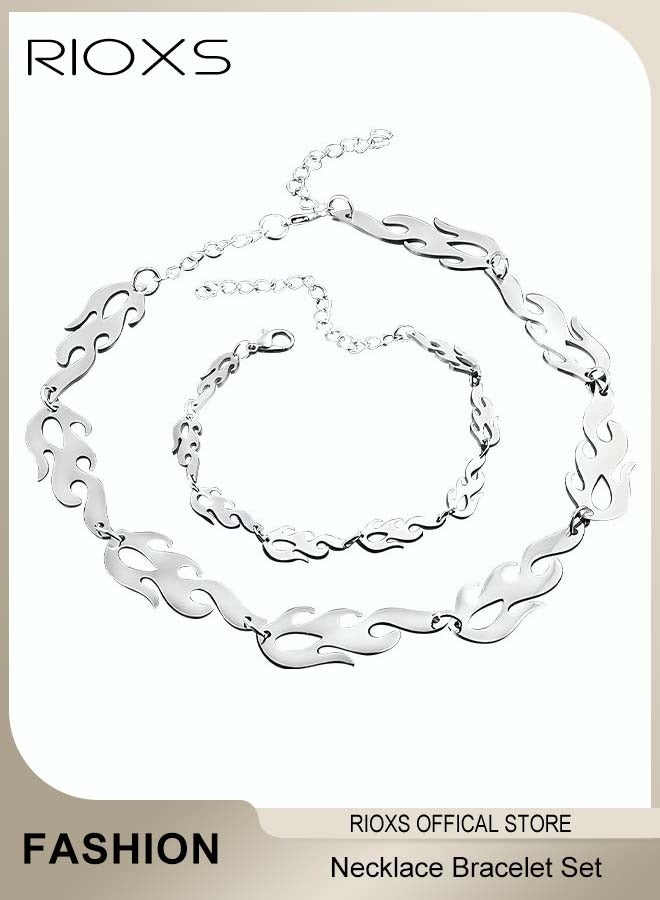 RIOXS Fire Flame Cool Chain Choker Necklace and Bracelet Set for Men  - Image 2