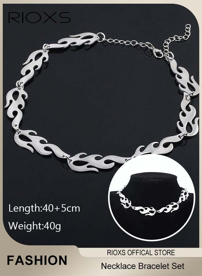 RIOXS Fire Flame Cool Chain Choker Necklace and Bracelet Set for Men  - Image 3