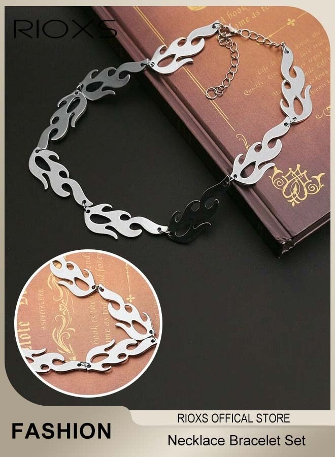 RIOXS Fire Flame Cool Chain Choker Necklace and Bracelet Set for Men  - Image 4