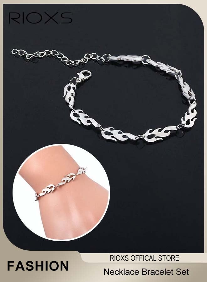 RIOXS Fire Flame Cool Chain Choker Necklace and Bracelet Set for Men  - Image 5