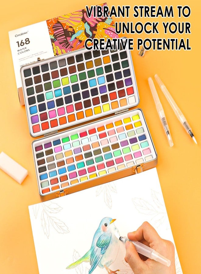 Grabie Watercolor Paint Set, Watercolor Paints, 168 Colors, Painting Set with Coloring Book, Water Brushes and Drawing Pencil, Art Supplies, Perfect Starter Kit for Watercolor Painting - Image 5