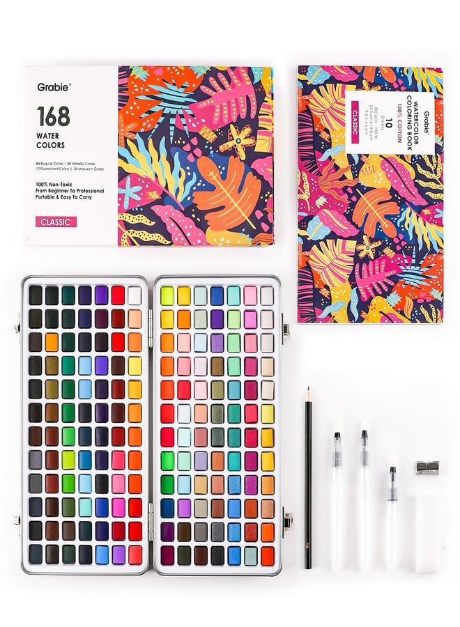 Grabie Watercolor Paint Set, Watercolor Paints, 168 Colors, Painting Set with Coloring Book, Water Brushes and Drawing Pencil, Art Supplies, Perfect Starter Kit for Watercolor Painting - Image 1